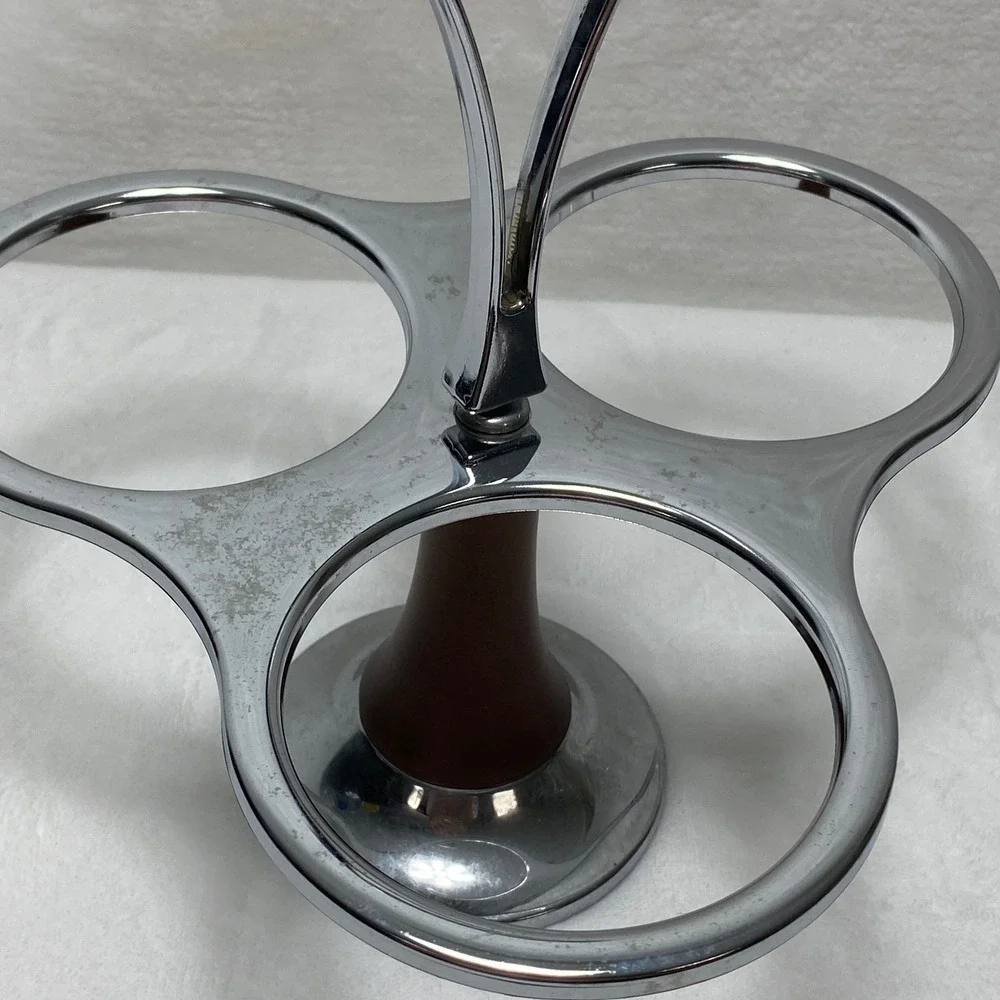 VTG LAZY SUSAN 3 Glass‎ Caddy Condiment Spinning Server Carousel With Spoons